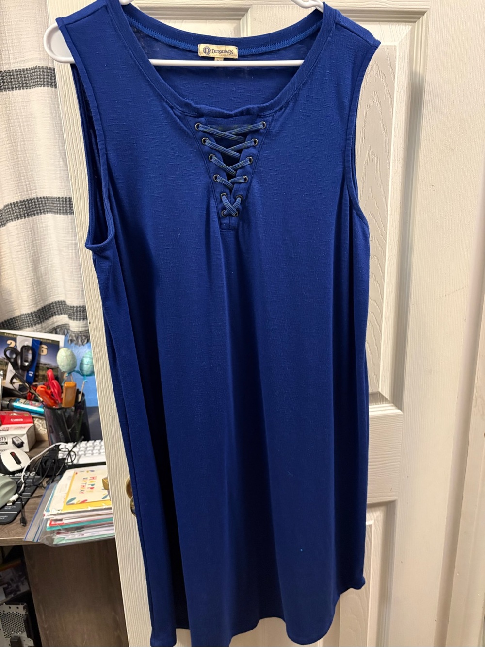 Democracy Royal Blue Lace-Up Sleeveless Tank dress